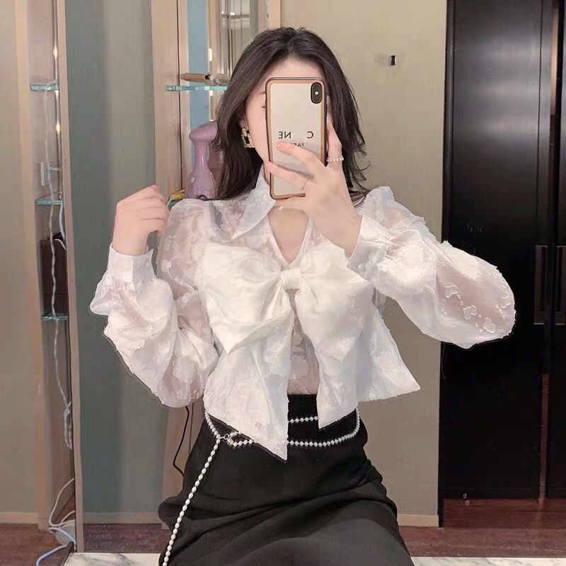 Slim Fit And Slim Ladies Hanging Neck Small Fragrance Shirt Women