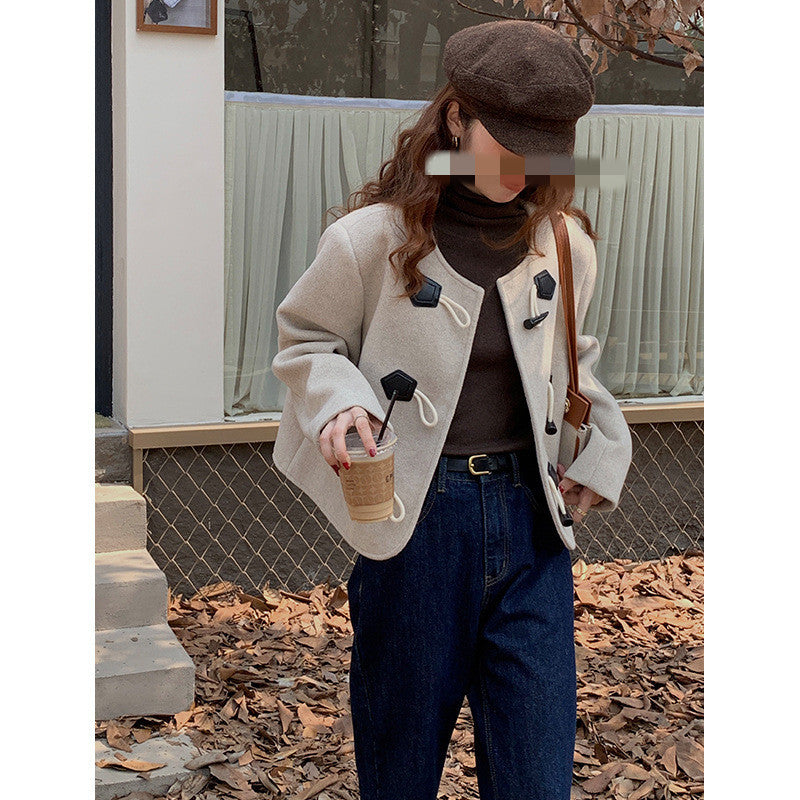 Korean Version Of Round Neck Loose Slim Foreign-style Small Fragrance Coat