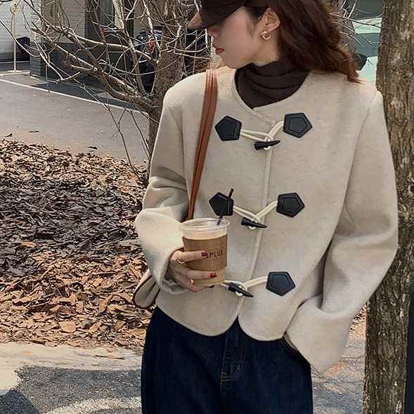 Korean Version Of Round Neck Loose Slim Foreign-style Small Fragrance Coat