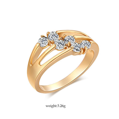 Fashion Inlaid Six Zircon Ring