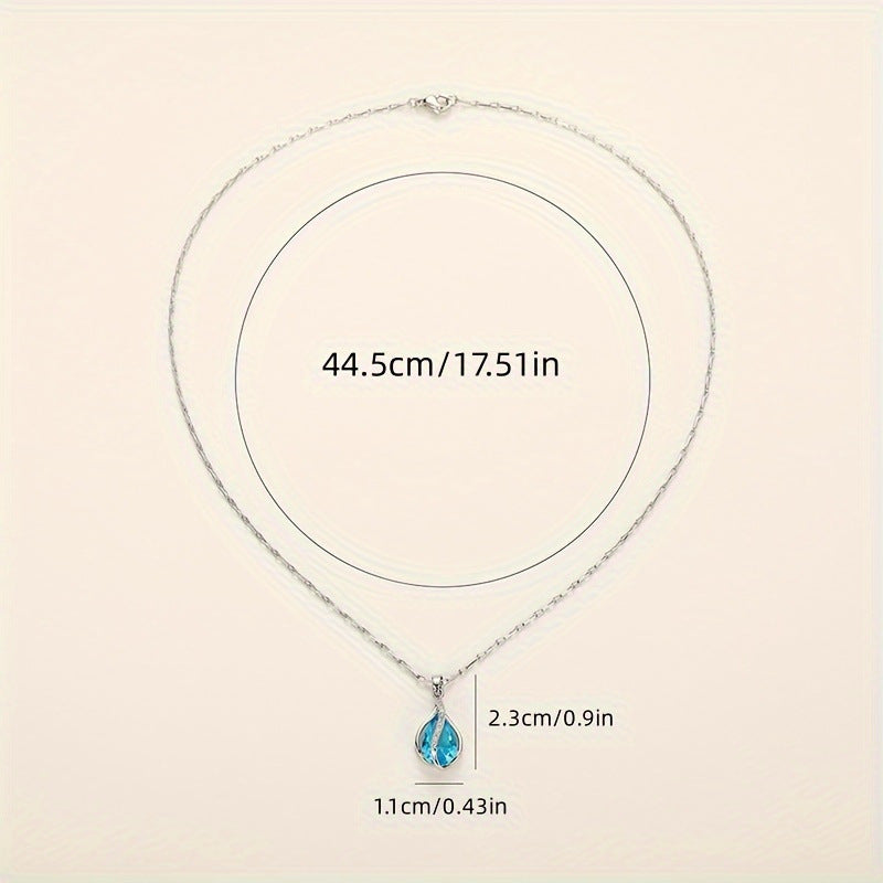 Sea Blue Heart Water Drop Zircon Pendant Clavicle Chain