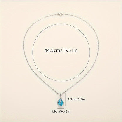Sea Blue Heart Water Drop Zircon Pendant Clavicle Chain