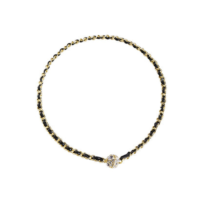 Retro Elegant Leather Winding Chain Diamond Magnetic Necklace