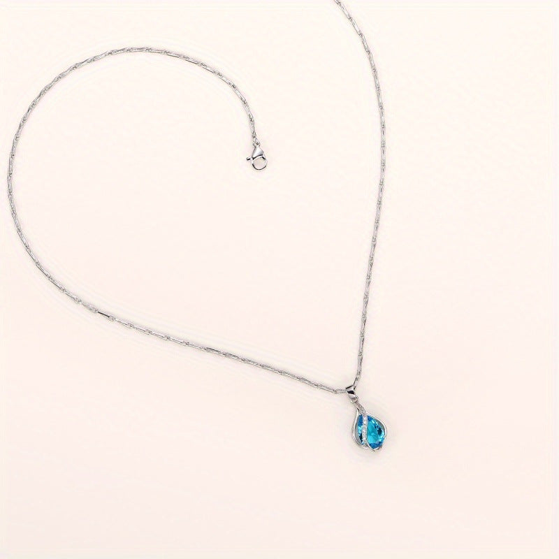 Sea Blue Heart Water Drop Zircon Pendant Clavicle Chain