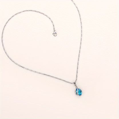 Sea Blue Heart Water Drop Zircon Pendant Clavicle Chain