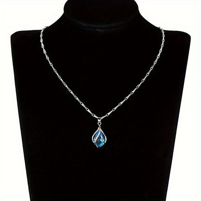 Sea Blue Heart Water Drop Zircon Pendant Clavicle Chain