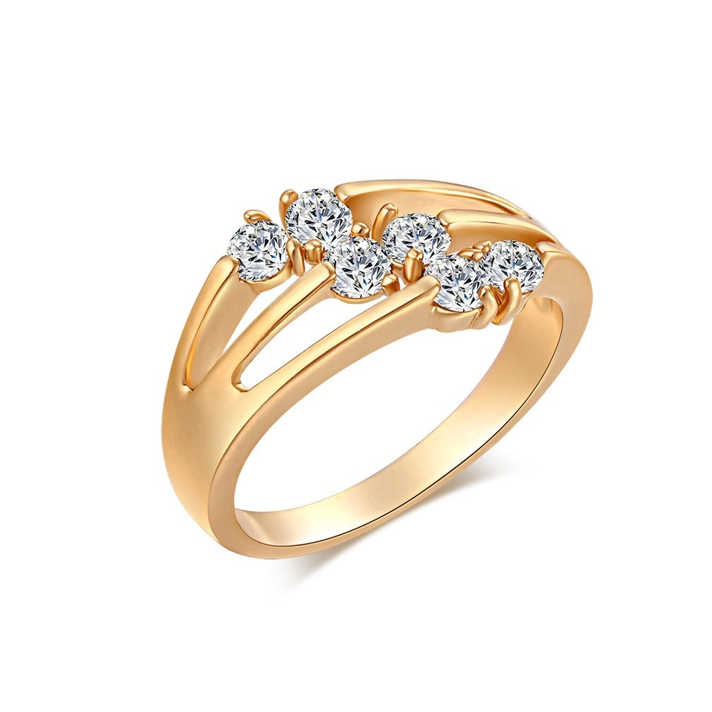 Fashion Inlaid Six Zircon Ring