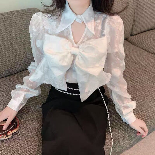 Slim Fit And Slim Ladies Hanging Neck Small Fragrance Shirt Women