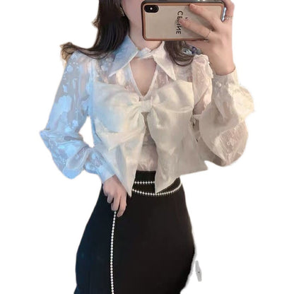 Slim Fit And Slim Ladies Hanging Neck Small Fragrance Shirt Women